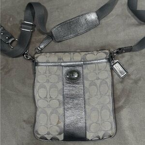 Coach Sutton Signature SwingPack Slim Crossbody Bag Silver Gray